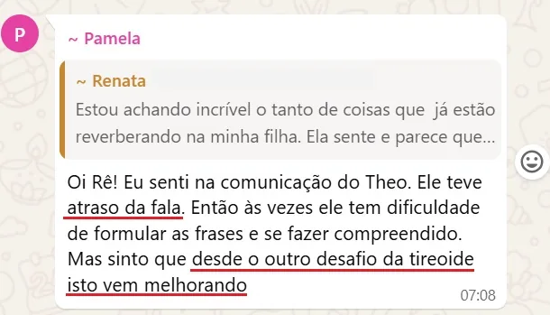 Relato da Pamela sobre a fala do filho