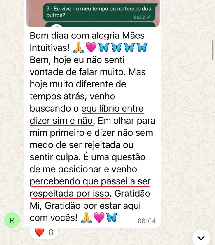 Print do relato da Raquel sobre dizer não sem culpa